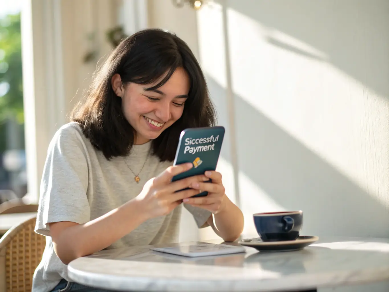 A visually appealing image of a player happily engaged with the AI Casual Puzzle Game on a mobile device, highlighting the game's accessibility and user-friendly design.